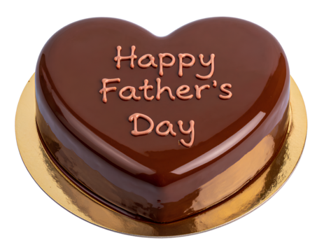 Heart-Shaped Chocolate Cake with Father’s Day Text, Transparent Background