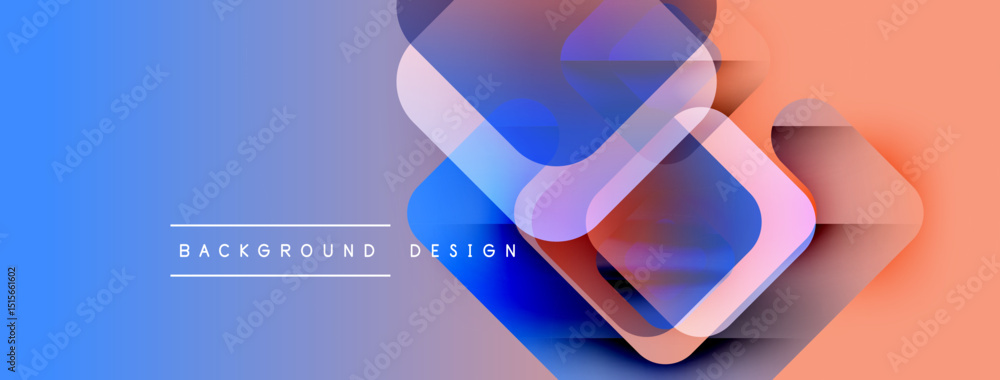 Poster abstract geometric shapes overlap. blue transitions to orange gradient creates modern background des
