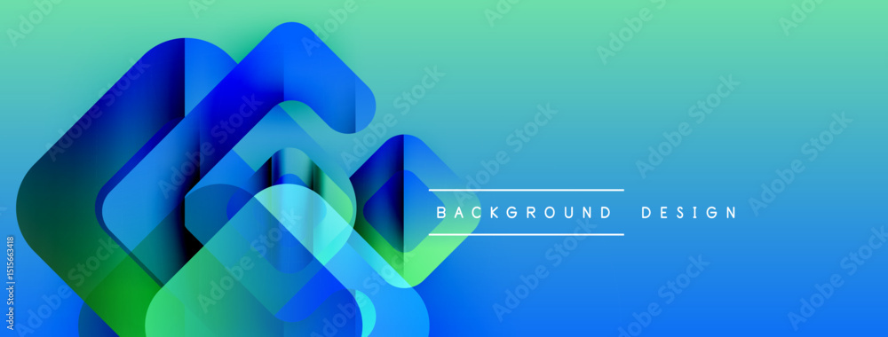Poster Abstract geometric shapes overlap, creating vibrant blue, green gradient. Modern design element for backgrounds, presentations.