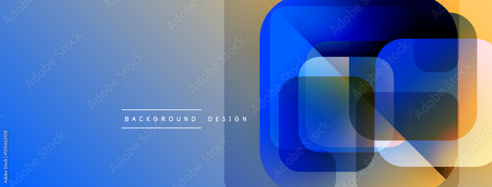 Poster Abstract geometric shapes overlap. Blue gradients transition into warm yellow tones. Minimalist design with text element present.