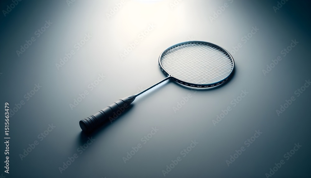Poster lightweight badminton racket with smooth matte finish and streamlined frame isolated on clean white 