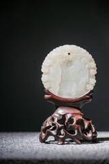 Ming Dynasty white jade circular poetry and prose pendant