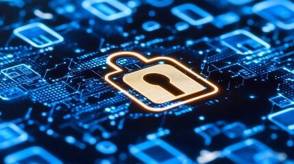 Digital security concept showcasing an electronic padlock over circuit board