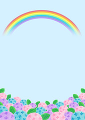 七色の虹とアジサイの背景イラスト