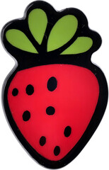 Obraz premium Glossy Red Fruit with Black Seeds and Green Leaves