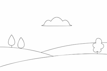 Mountains landscape nature coloring page simple and minimal line art illustration on white background