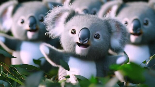 Animated koalas amongst foliage