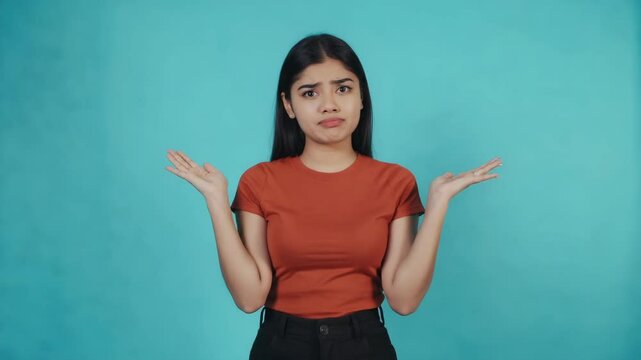 No Clue Given: Shrugging Woman in Red