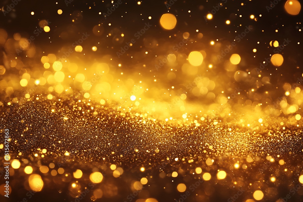 Poster Abstract Golden Glitter Bokeh Background with Sparkling Lights and Textured Grain Effects