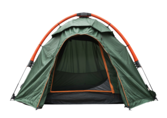 green camping tent, isolated on white background