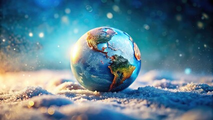 Winter Wonderland Globe: Hoarfrost Covered Miniature Earth, High Depth of Field Photography