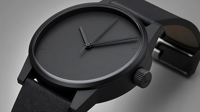 Minimalist black watch with sleek design and focus on simplicity and elegance - Powered by Adobe