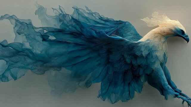 A captivating fantasy art rendition of an eagle with flowing ethereal blue plumage