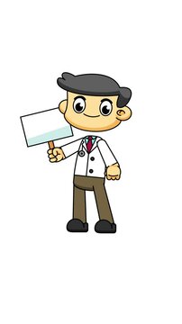 Doctor Holding Blank Banner in Chibi Style, Customizable Cartoon Animation on Greenscreen