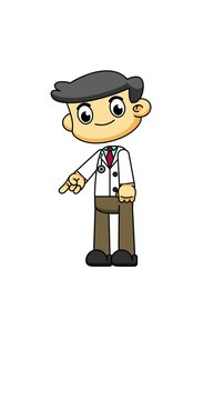 Doctor Pointing Loop Animation, Chibi Style with Confident Gesture on White Background