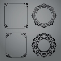 Set of decorative frames Elegant vector element for design in Eastern style, place for text. Floral black and gray borders. Lace illustration for invitations and greeting cards