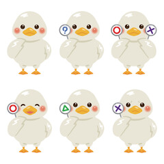 ○×△の札を持ったアヒルのキャラクターイラストセット