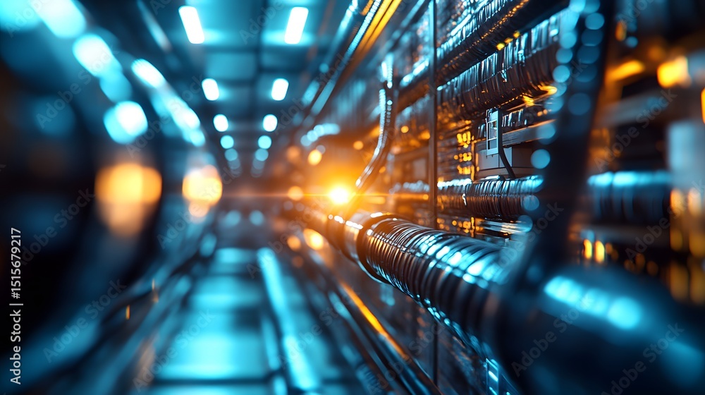 Aufkleber high-tech server rack viewed from within a futuristic tunnel.