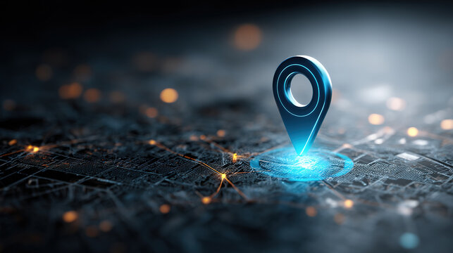 Satellite positioning icon and navigation concept on tech city background