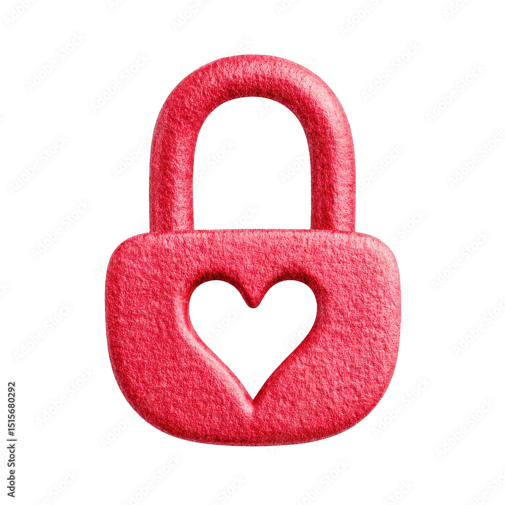Poster red padlock with heart shape cutout painted in watercolor style symbolizing love and security with s