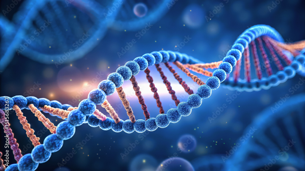 Poster a colorful, close-up visualization of a dna double helix, showcasing its intricate structure and the