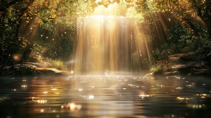 Enchanted Waterfall in a Sunlit Forest
