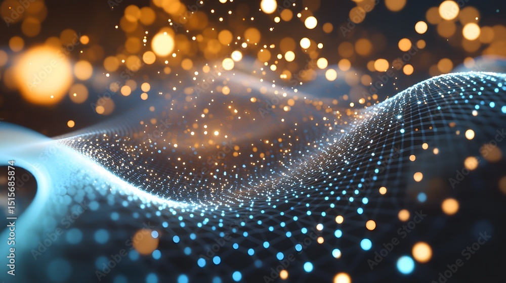 Poster abstract digital wave with luminous particles.