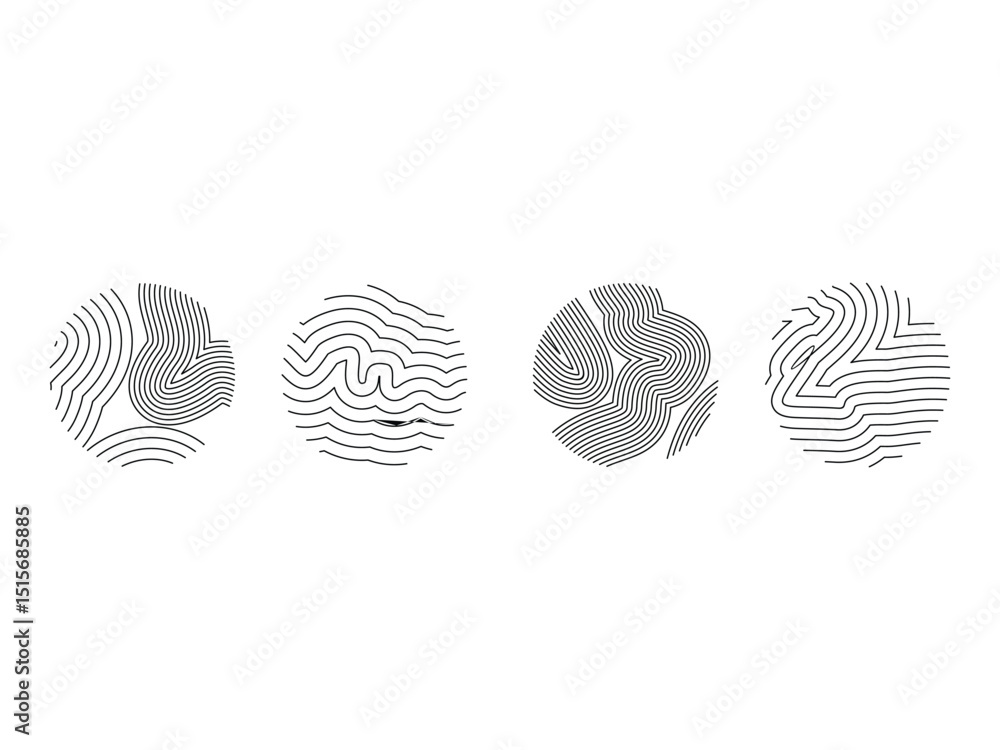 Poster set of abstract rings of topographic line map design, vector, isolated on transparent background