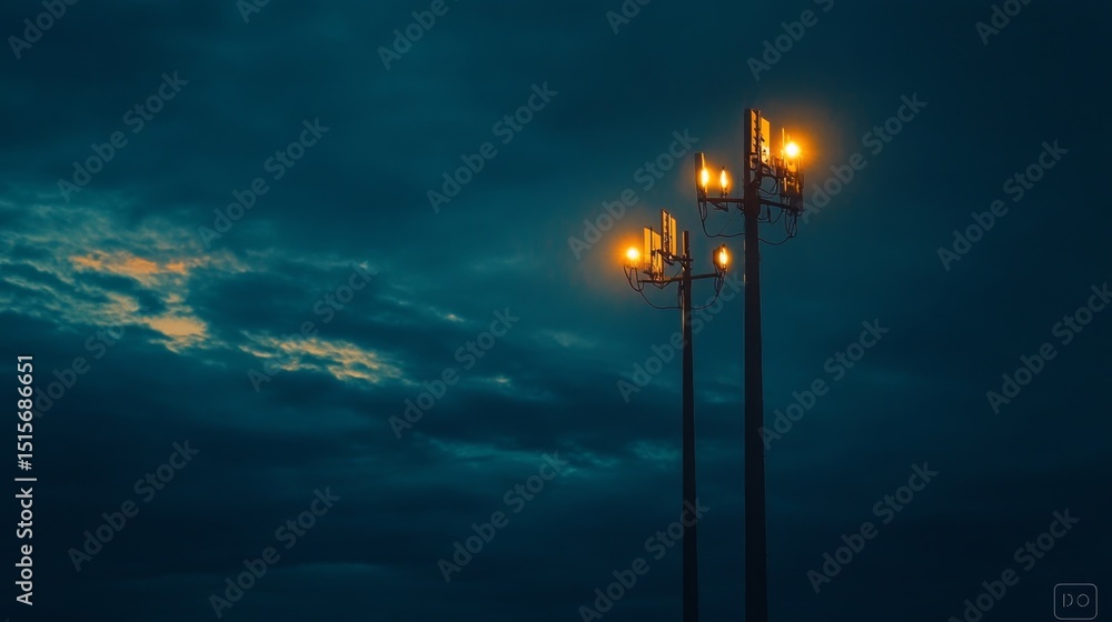 Aufkleber a captivating image of a cell phone tower at dusk, illuminated by soft lights, creating a beautiful 