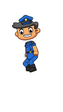 Police Character Jumping with Happy Face, Energetic Cartoon Pose in Action