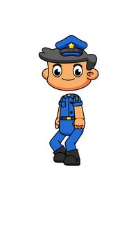 Walking Police Character in Loop Animation, Adorable Style for Motion Projects