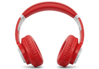 Red headphones with silver accents on a plain background