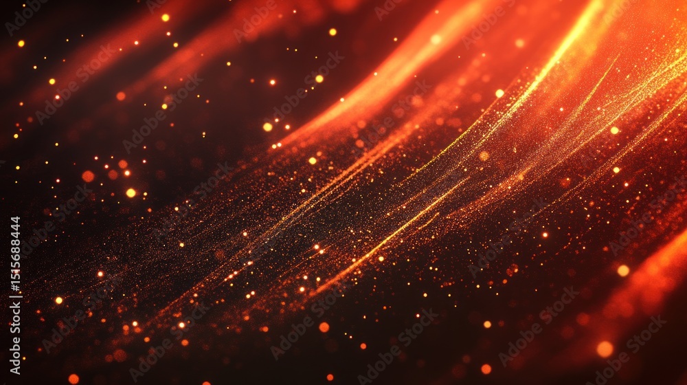 Poster abstract rendering showing warm light and flowing sparkling particles with motion
