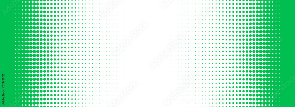 Poster green halftone gradient texture. vanishing cartoon polka dot background. dotted edge gradation patte