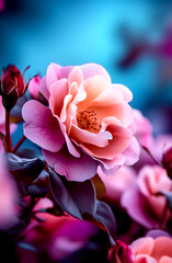 A bouquet of flowers roses against a blur background, close-up, high-resolution photography, super-realistic photographic style, natural lighting