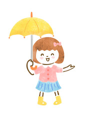 笑顔で傘をさす女の子のイラスト