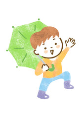 元気に傘をさす男の子のイラスト