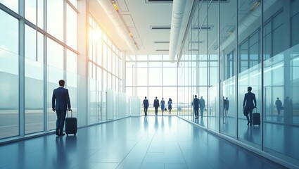 Fototapeta premium Business Traveler Walking in Modern Airport Terminal with Luggage