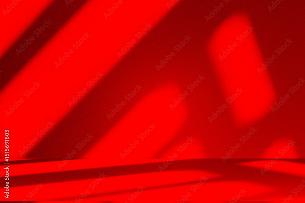 Leinwandbilder Wall interior background, studio and backdrops show products.with shadow from window color Red background for text insertion and presentation product	