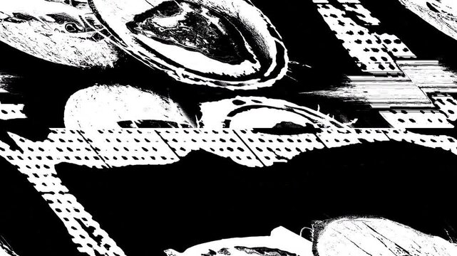 Seamless abstract black and white glitch loop with tileable design and left to right motion perfect for VJ visuals background texture motion graphics projection mapping or video art projects