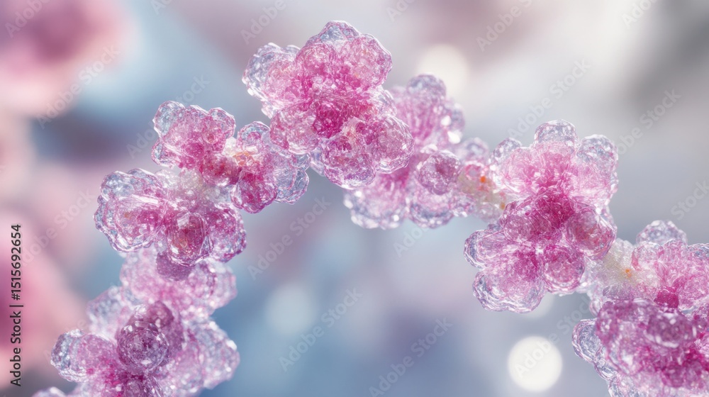 Poster a close up of a delicate arrangement of translucent pink structures