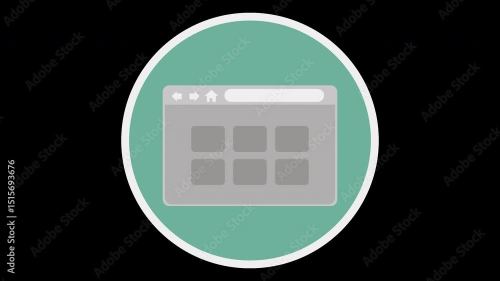 Poster simple browser icon on green circle, digital interface representation video on a transparent backgro