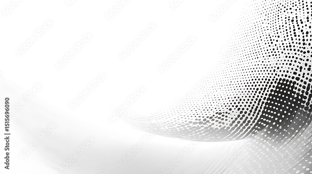 Poster abstract white background with gray wavy lines and black dots creating a dotted pattern