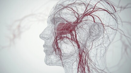 Naklejka premium A detailed anatomical diagram of the human circulatory system, showcasing arteries, veins, and the heart, all interconnected in a clear visual representation