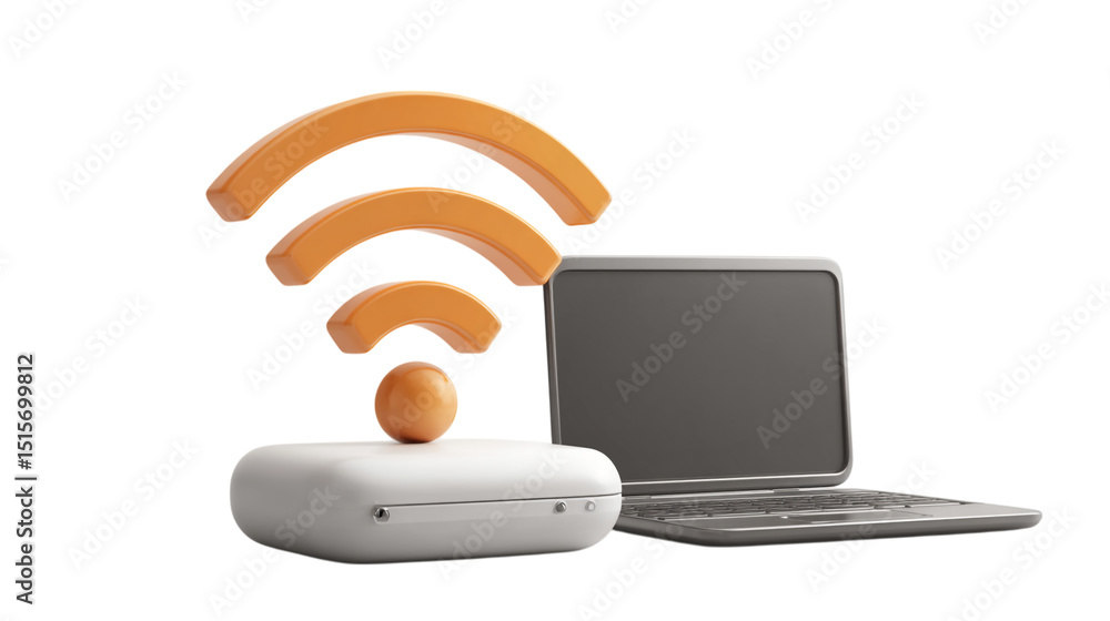 Poster modern wireless router laptop wifi signal technology internet connection on transparent background