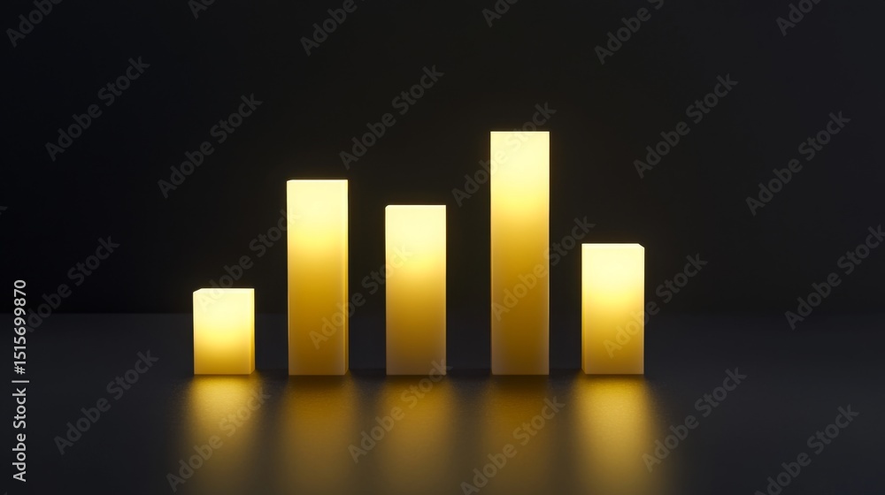 Poster a futuristic d bar chart with illuminated bars in various heights, highlighting business growth data