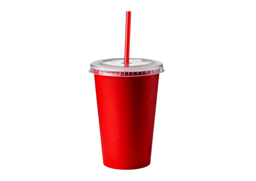 Red paper cup with drinking straw isolated on transparent or white background - Powered by Adobe