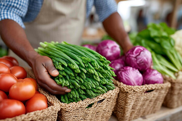 A visually descriptive scene of a bustling farmers market with vendors selling fresh produce and artisanal goods providing endless inspiration for your n