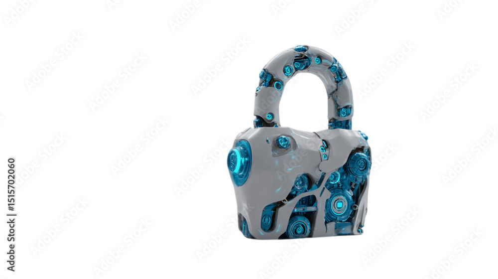Poster futuristic mechanical padlock digital security system concept 3d safe data on transparent background