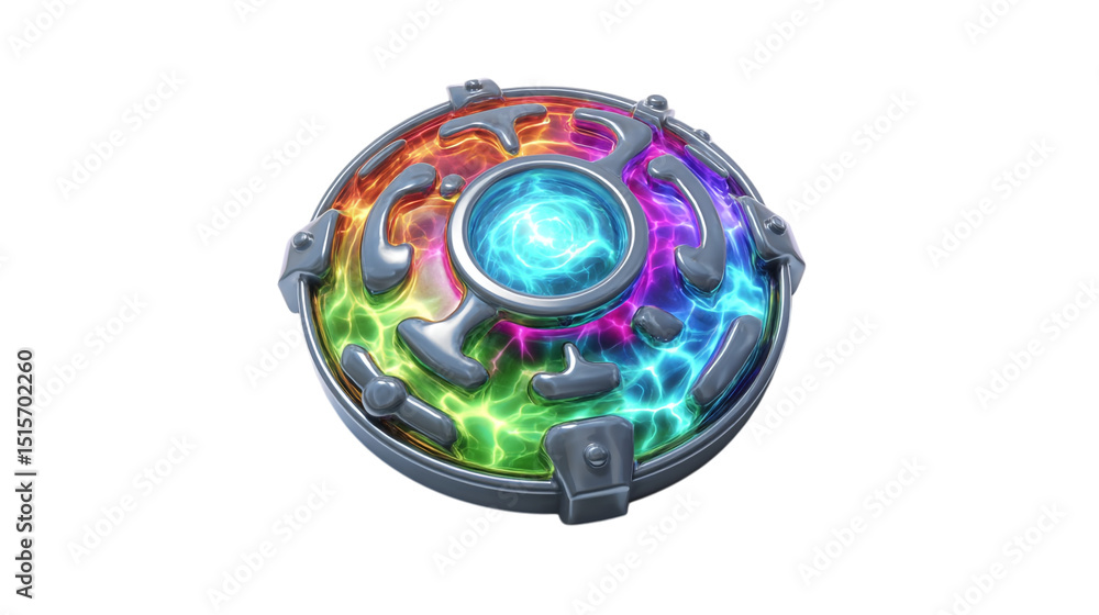 Poster abstract colorful energy orb with metal frame design 3d ui art glow icon on transparent background